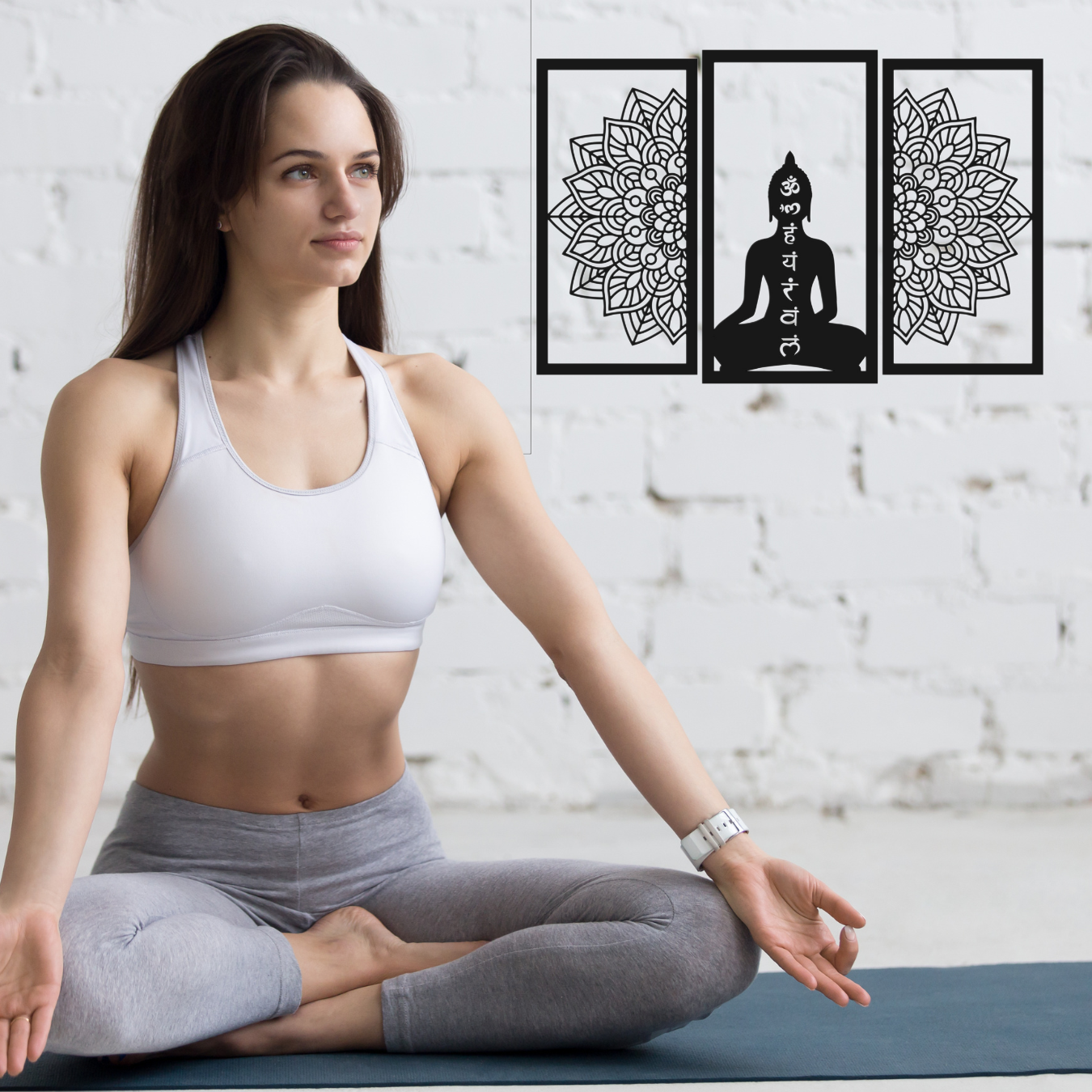 Colección Silueta de Buda con Loto y Mantra Om: Arte Espiritual en Tres Cuadros