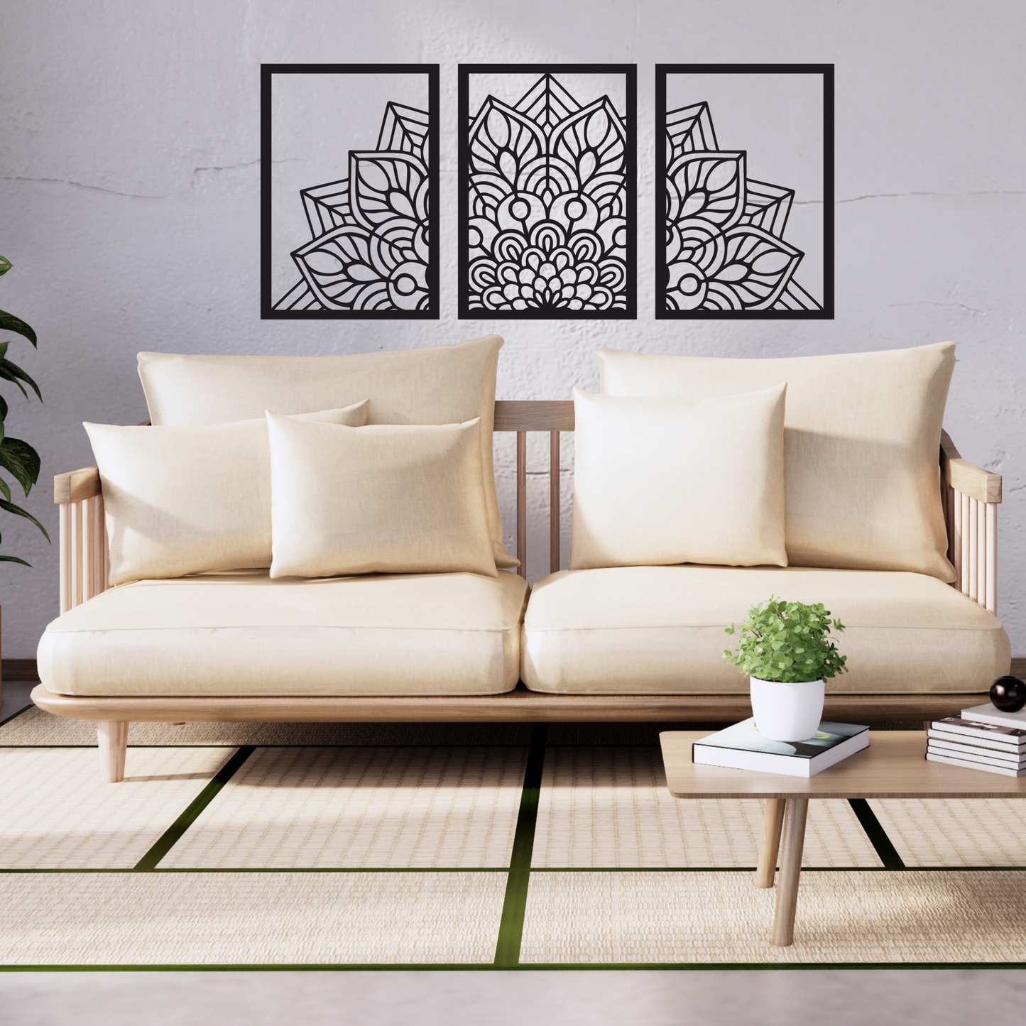 Trío de cuadros Mandala  Decoración mural en conjunto de 3 piezas, Diseño espiritual y moderno